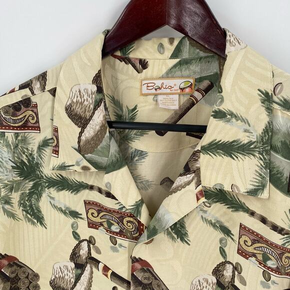 Cigar themed button down shirt 100% silk aloha Hawaiian poker XL - Picture 5 of 9